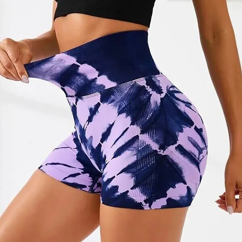 2 Pack Tie Dye High Waist Yoga Shorts