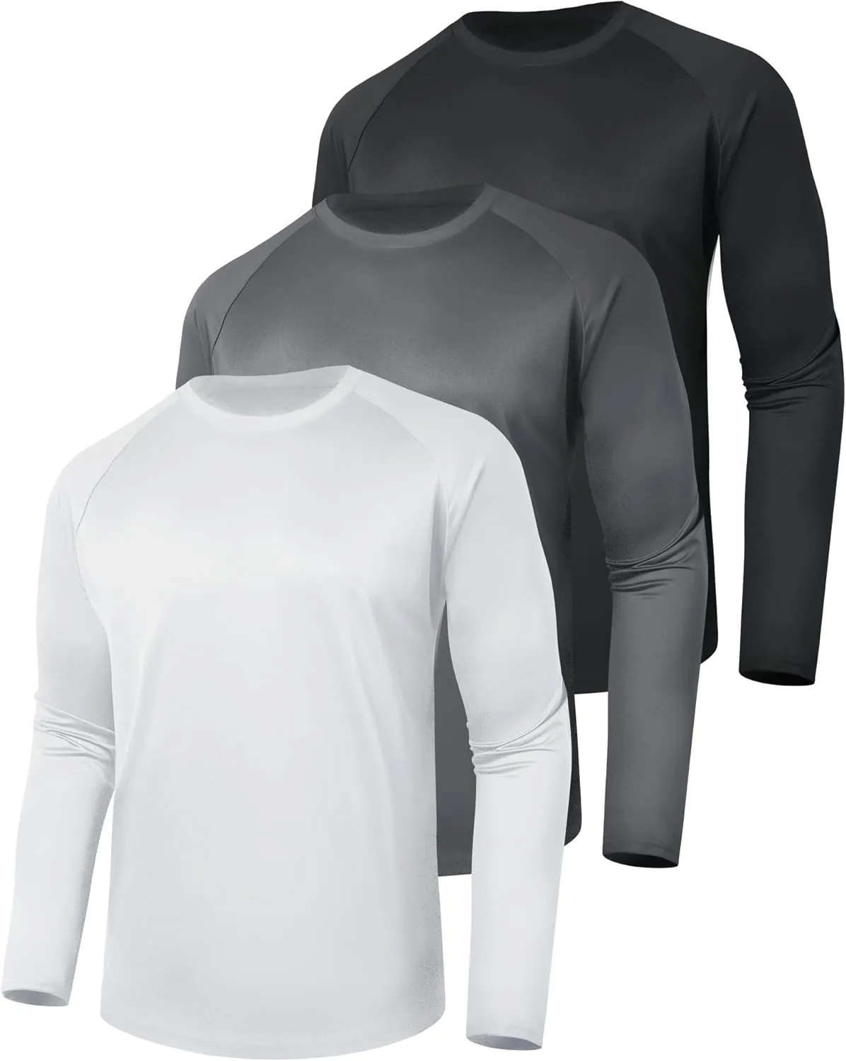 3 Pack Long Sleeve Shirts for Men - Dry Fit Moisture Wicking UV Sun Protection T-Shirts for Fishing Workout Athletic