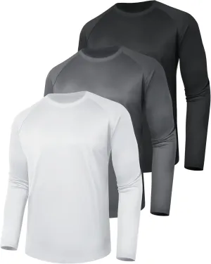 3 Pack Long Sleeve Shirts for Men - Dry Fit Moisture Wicking UV Sun Protection T-Shirts for Fishing Workout Athletic
