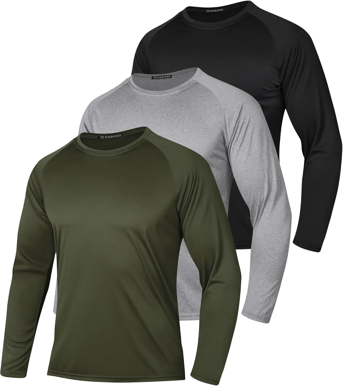 3 Pack Men Long Sleeve Shirts Moisture Wicking UPF Sun Protection Tee Quick Dry Workout T-Shirts Casual Running Shirt