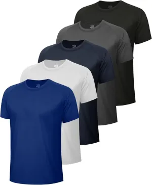 5 Pack Workout Shirts for Men-Dry Fit Black Gym Moisture Wicking Short Sleeve T-Shirts for Running Athletic Casual