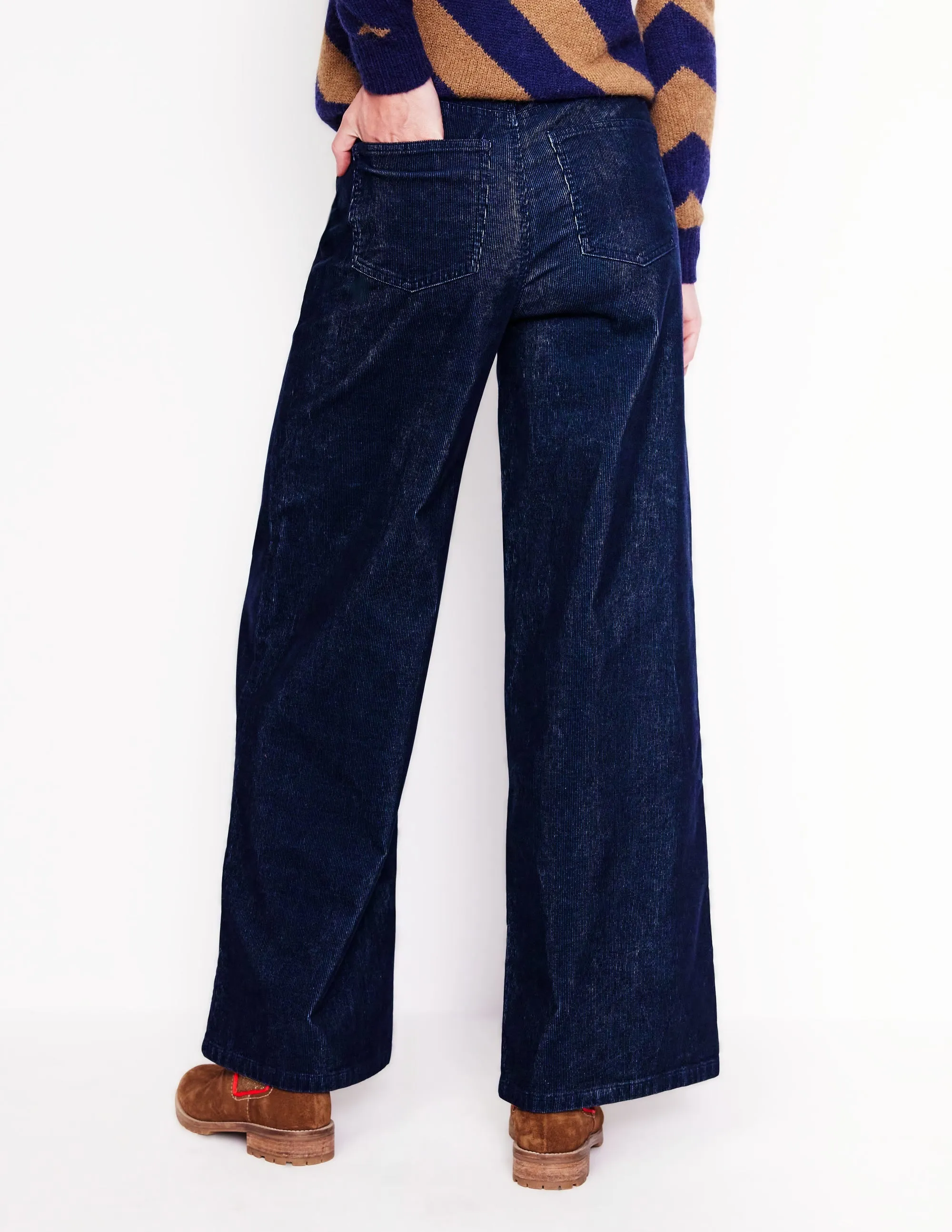 5 Pocket Cord Wide Jeans-Blue Ribbon