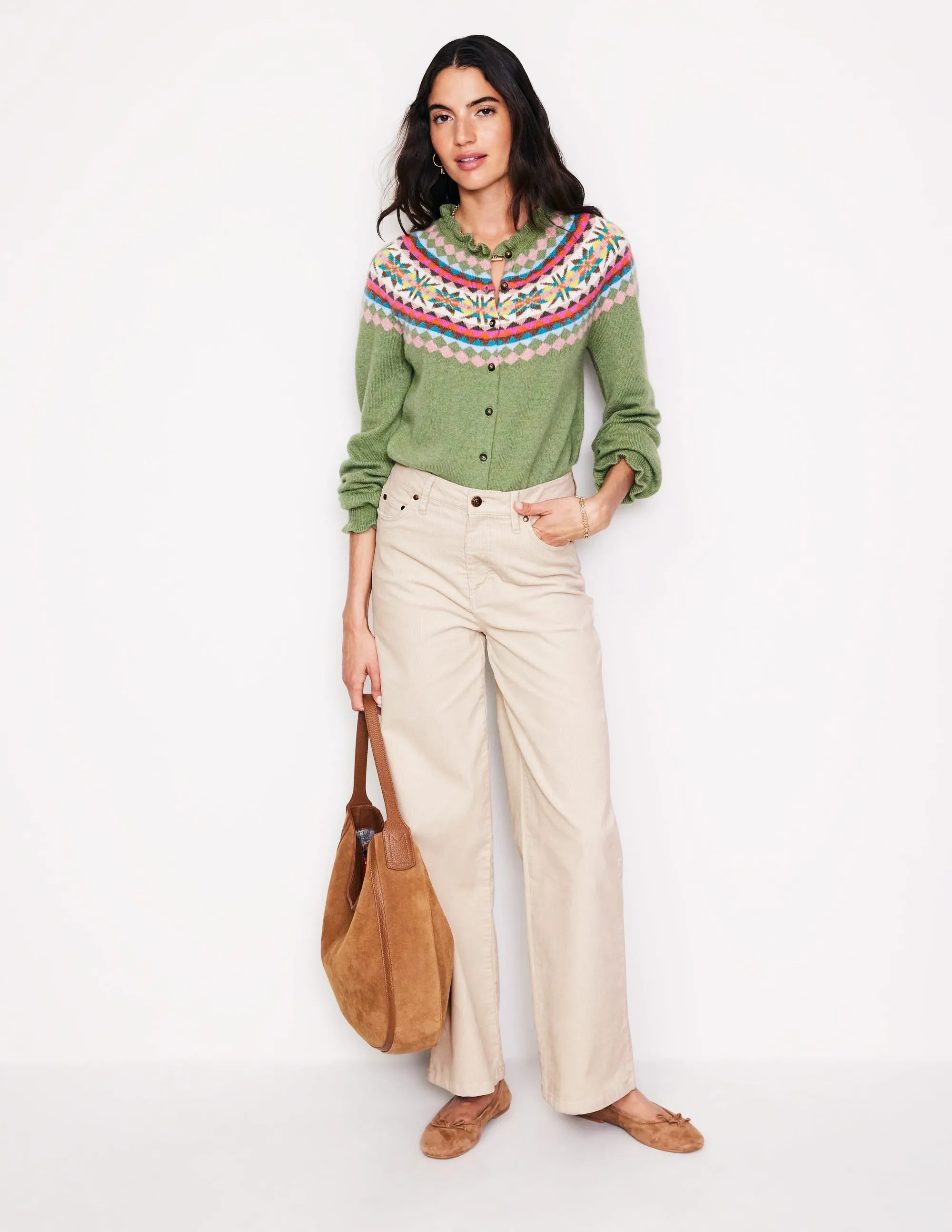 5 Pocket Cord Wide Jeans-Vanilla