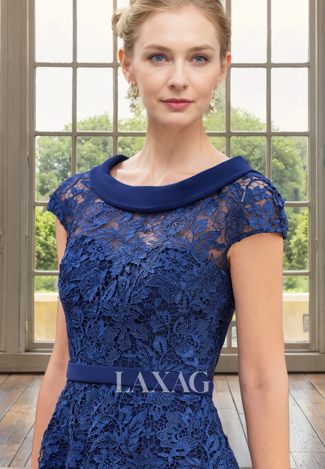 A-Line Round Cap Sleeves Lace Appliques  Elegant Mother of the Bride Dress