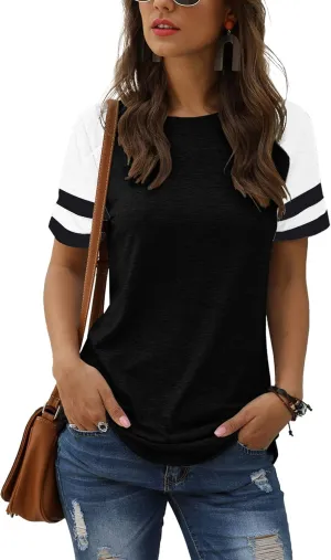Adibosy Women Summer Casual Shirts: Short Sleeve Striped Tunic Tops - Womens Crew Neck Tee Tshirt Blouses