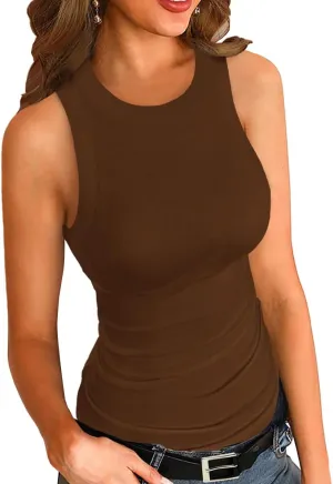 Afibi Women Tank Tops Summer Sleeveless Basic Cami Shirt Slim Knit Ribbed Racerback Blouses