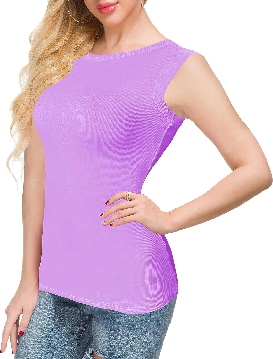 Afibi Women Tank Tops Summer Sleeveless Basic Cami Shirt Slim Knit Ribbed Racerback Blouses