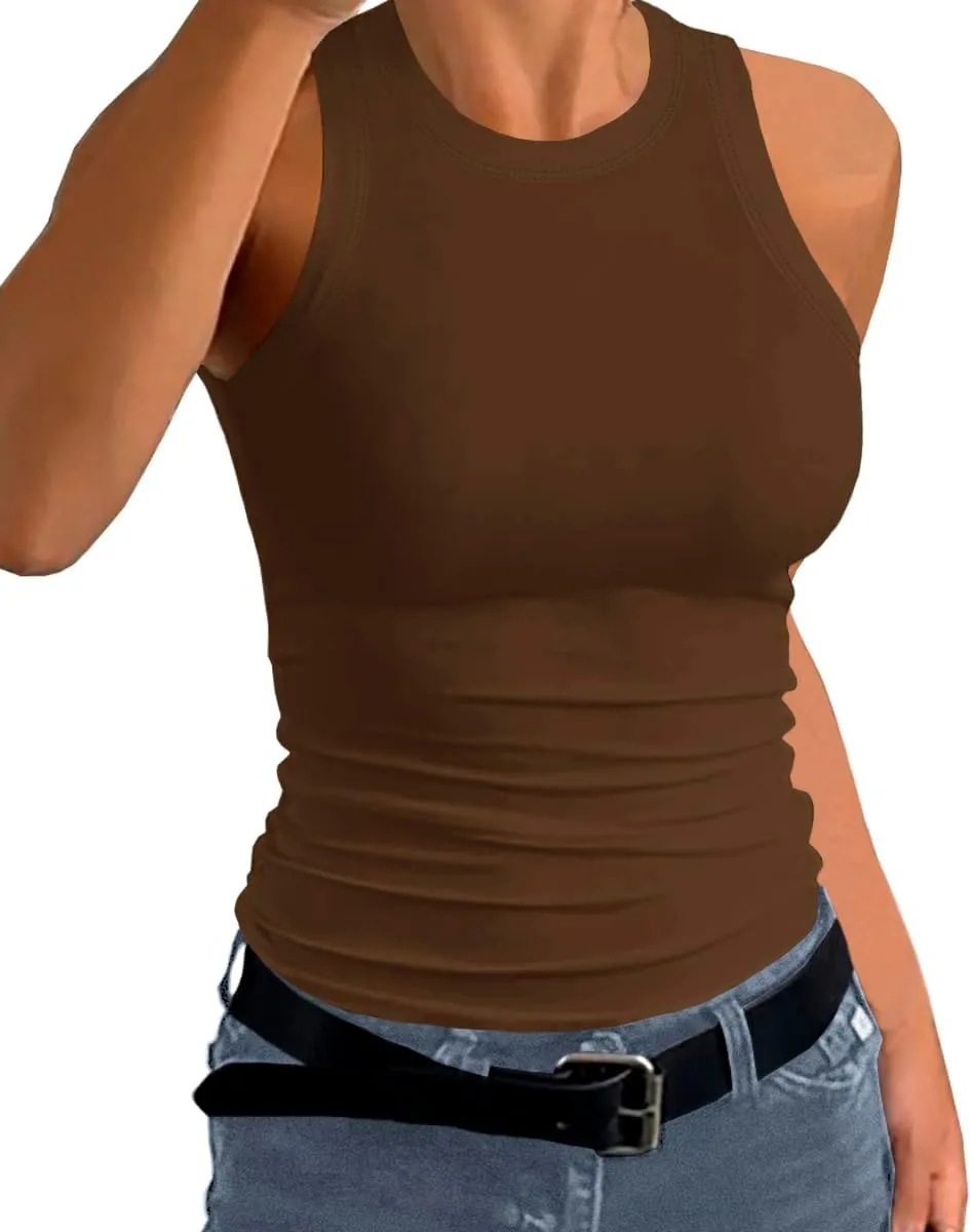 Afibi Women Tank Tops Summer Sleeveless Basic Cami Shirt Slim Knit Ribbed Racerback Blouses