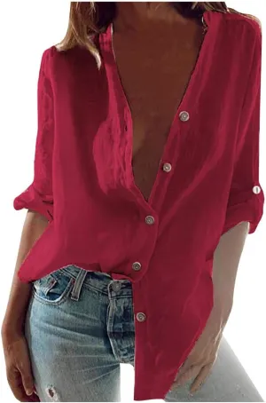 aihihe Button Down Shirts for Women Plus Size Long Sleeve Boyfriend Style Shirts Oversize Loose Fit Blouses Tops