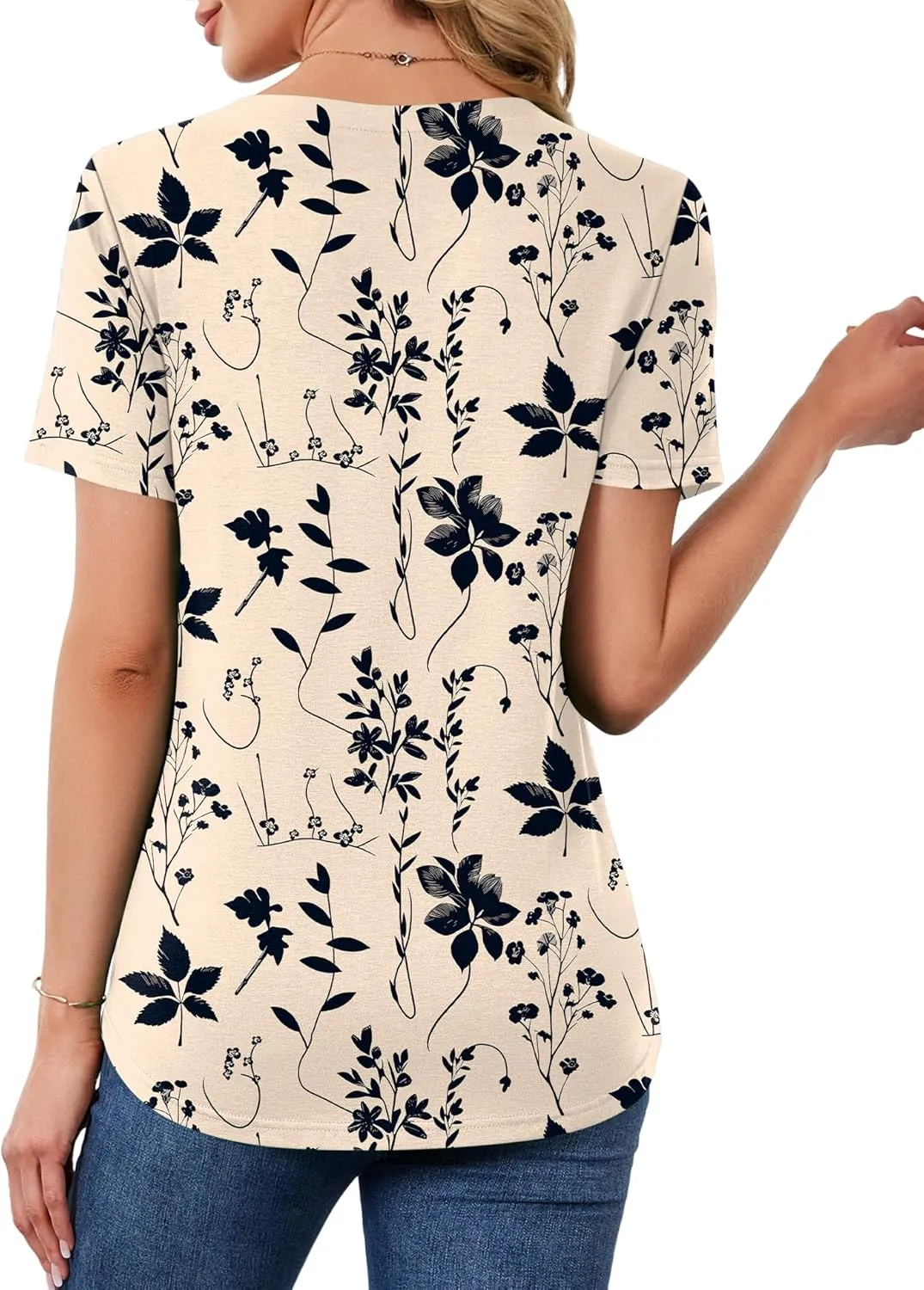 AKEWEI Short Sleeve Blouses for Women V Neck T Shirts Pleated Summer Dressy Casual Tops