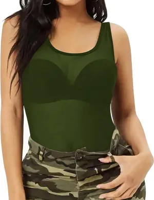 Allchic Womens Sheer Mesh Tank Tops, See Through Scoop Neck Blouses, Sleeveless Sexy Tops