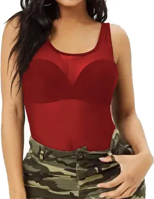 Allchic Womens Sheer Mesh Tank Tops, See Through Scoop Neck Blouses, Sleeveless Sexy Tops