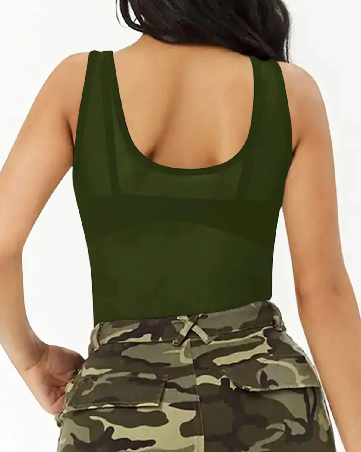 Allchic Womens Sheer Mesh Tank Tops, See Through Scoop Neck Blouses, Sleeveless Sexy Tops
