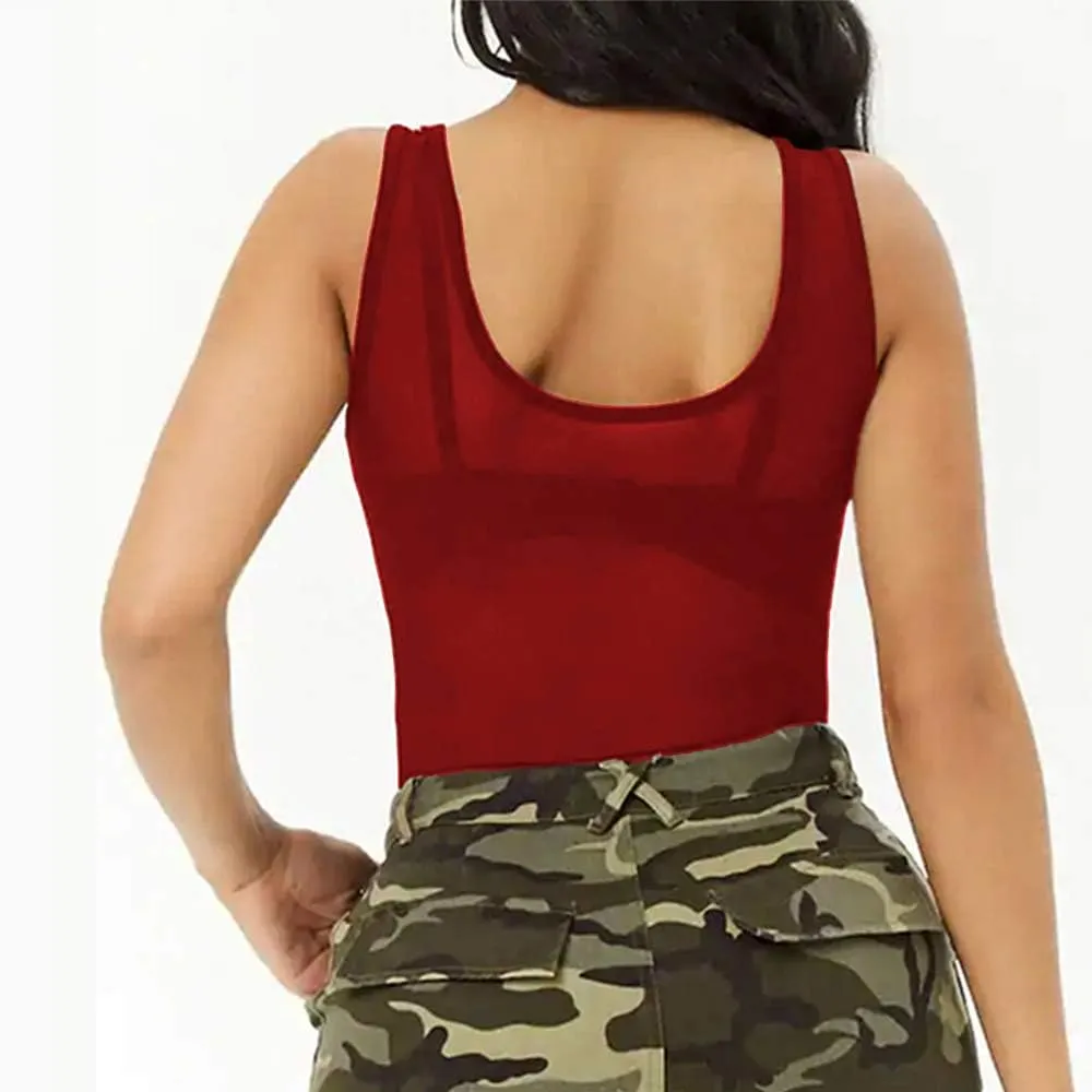 Allchic Womens Sheer Mesh Tank Tops, See Through Scoop Neck Blouses, Sleeveless Sexy Tops