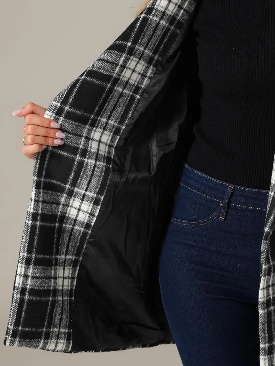 Allegra K Women's Plaid Belted Shawl Collar Tie Waist Wrap Overcoat Fall Winter Coat