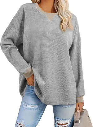 AlvaQ Long Sleeve Shirts for Women Fall Fashion 2024 Dressy Casual Blouses Trendy Waffle Knit Tunic Tops