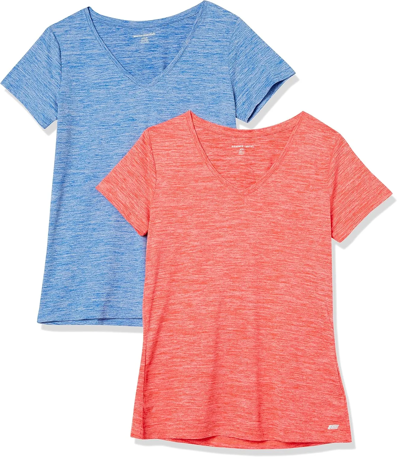 Amazon Essentials Women's Active Quick Dry Tech Stretch Short-Sleeve V-Neck T-Shirt (Available in Plus Size), Pack of 2