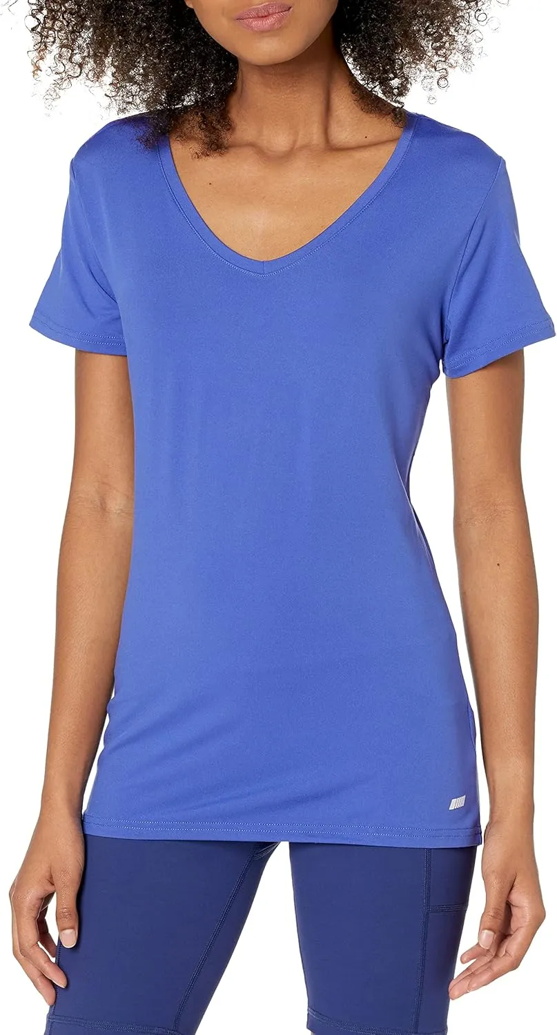 Amazon Essentials Women's Active Quick Dry Tech Stretch Short-Sleeve V-Neck T-Shirt (Available in Plus Size), Pack of 2