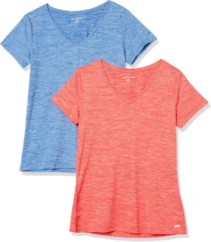 Amazon Essentials Women's Active Quick Dry Tech Stretch Short-Sleeve V-Neck T-Shirt (Available in Plus Size), Pack of 2