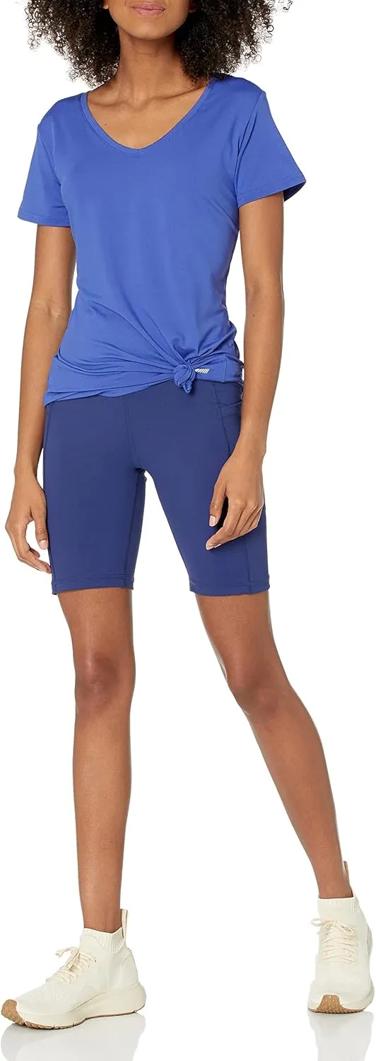 Amazon Essentials Women's Active Quick Dry Tech Stretch Short-Sleeve V-Neck T-Shirt (Available in Plus Size), Pack of 2