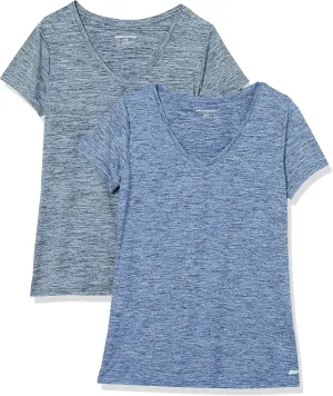 Amazon Essentials Women's Active Quick Dry Tech Stretch Short-Sleeve V-Neck T-Shirt (Available in Plus Size), Pack of 2