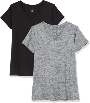 Amazon Essentials Women's Tech Stretch Short-Sleeve V-Neck T-Shirt - Discontinued Colors, Multipacks