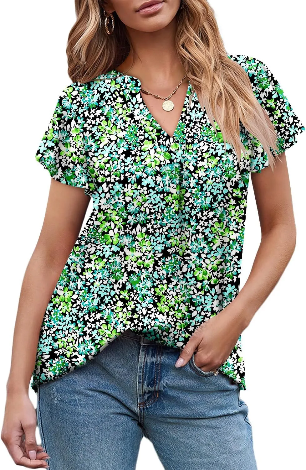 Angerella Womens Summer Dressy Casual Blouses Short Sleeve V Neck T-Shirts Tunic Tops for Leggings