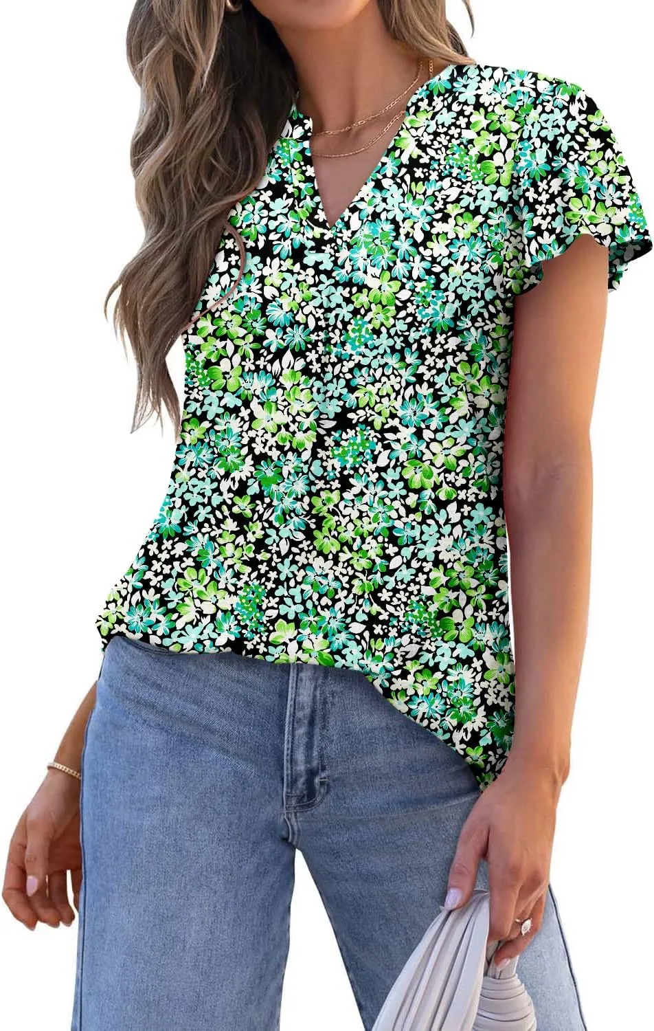 Angerella Womens Summer Dressy Casual Blouses Short Sleeve V Neck T-Shirts Tunic Tops for Leggings