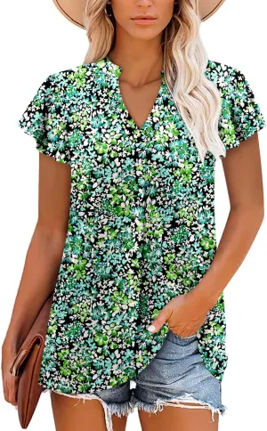 Angerella Womens Summer Dressy Casual Blouses Short Sleeve V Neck T-Shirts Tunic Tops for Leggings