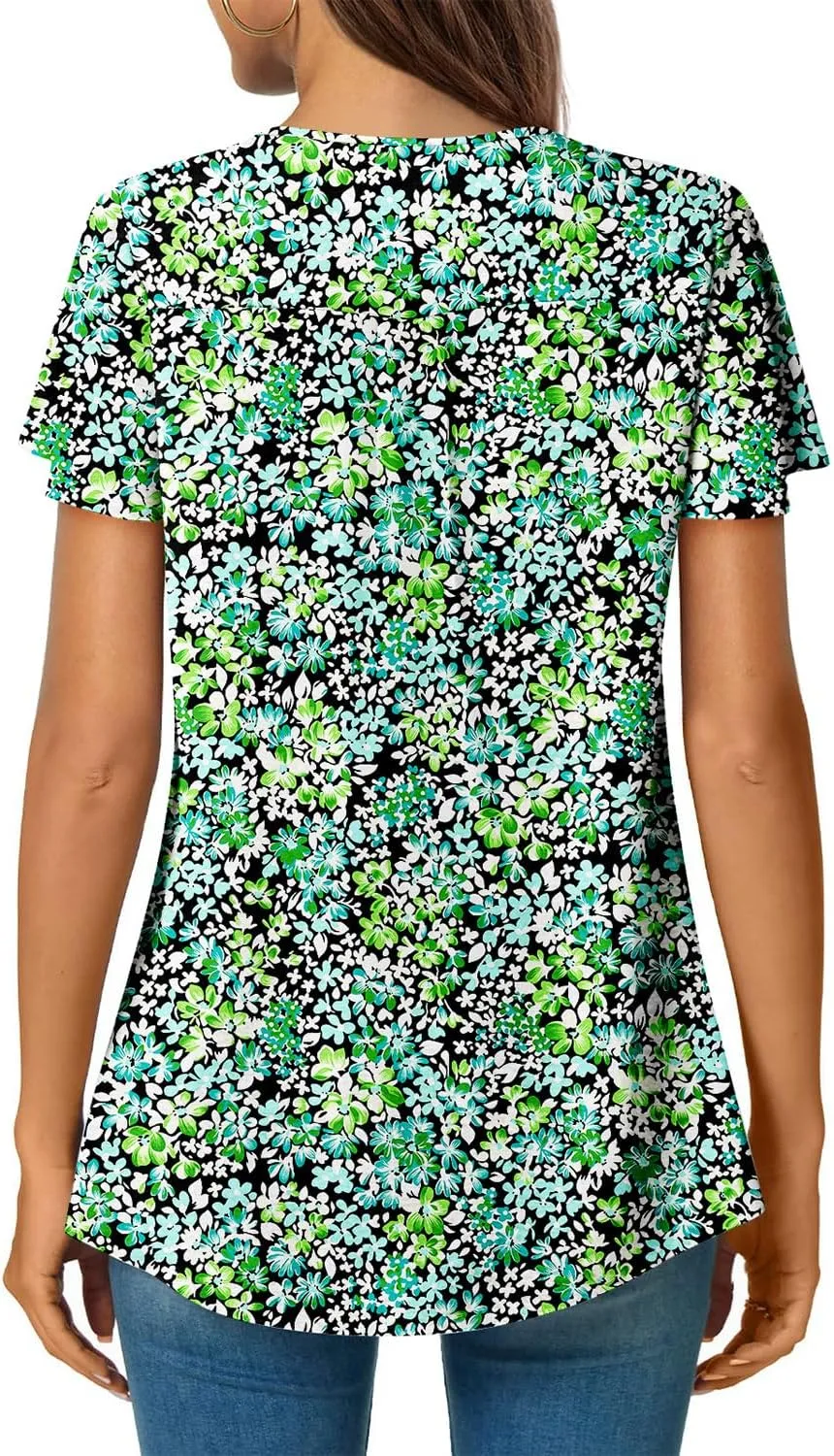 Angerella Womens Summer Dressy Casual Blouses Short Sleeve V Neck T-Shirts Tunic Tops for Leggings