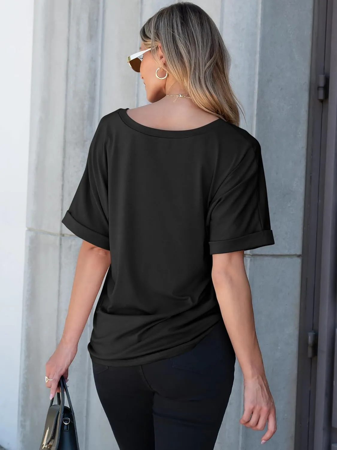 ANRABESS Women T Shirts Oversized Short Sleeve V Neck 2025 Summer Casual Loose Tops Basic Tee Shirts Outfits with Pocket