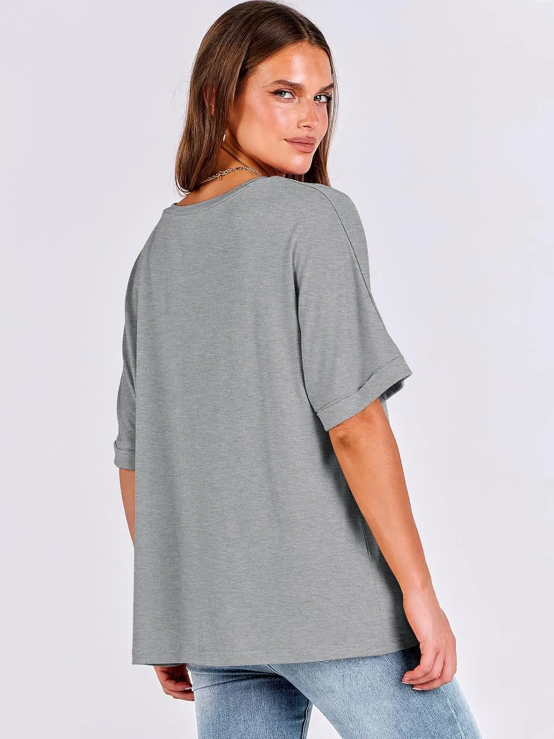 ANRABESS Women's Oversized T Shirts Short Sleeve V Neck Summer Tops Casual Loose Basic Plain Tee Shirts 2025 Clothes Outfits