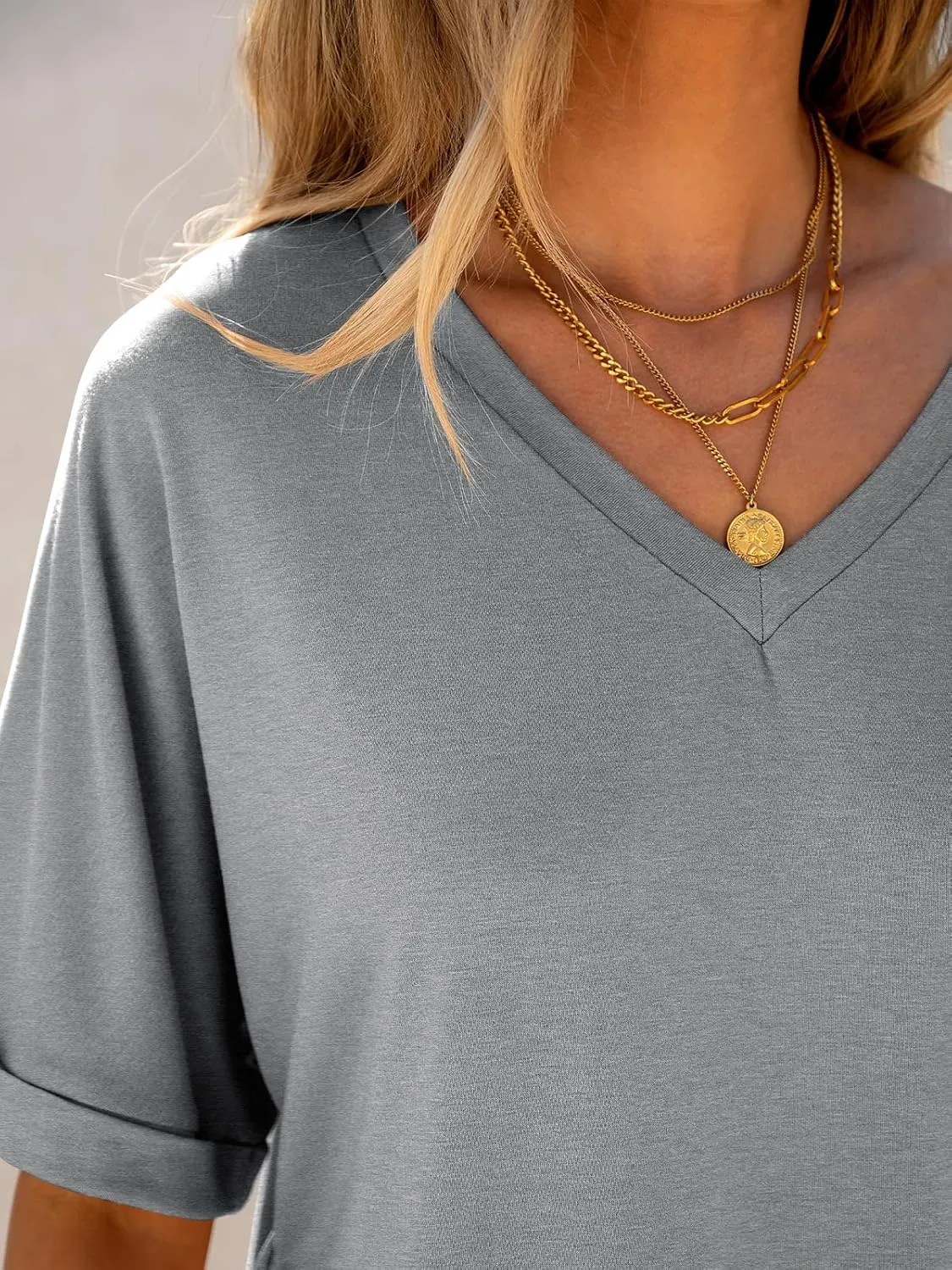 ANRABESS Women's Oversized T Shirts Short Sleeve V Neck Summer Tops Casual Loose Basic Plain Tee Shirts 2025 Clothes Outfits