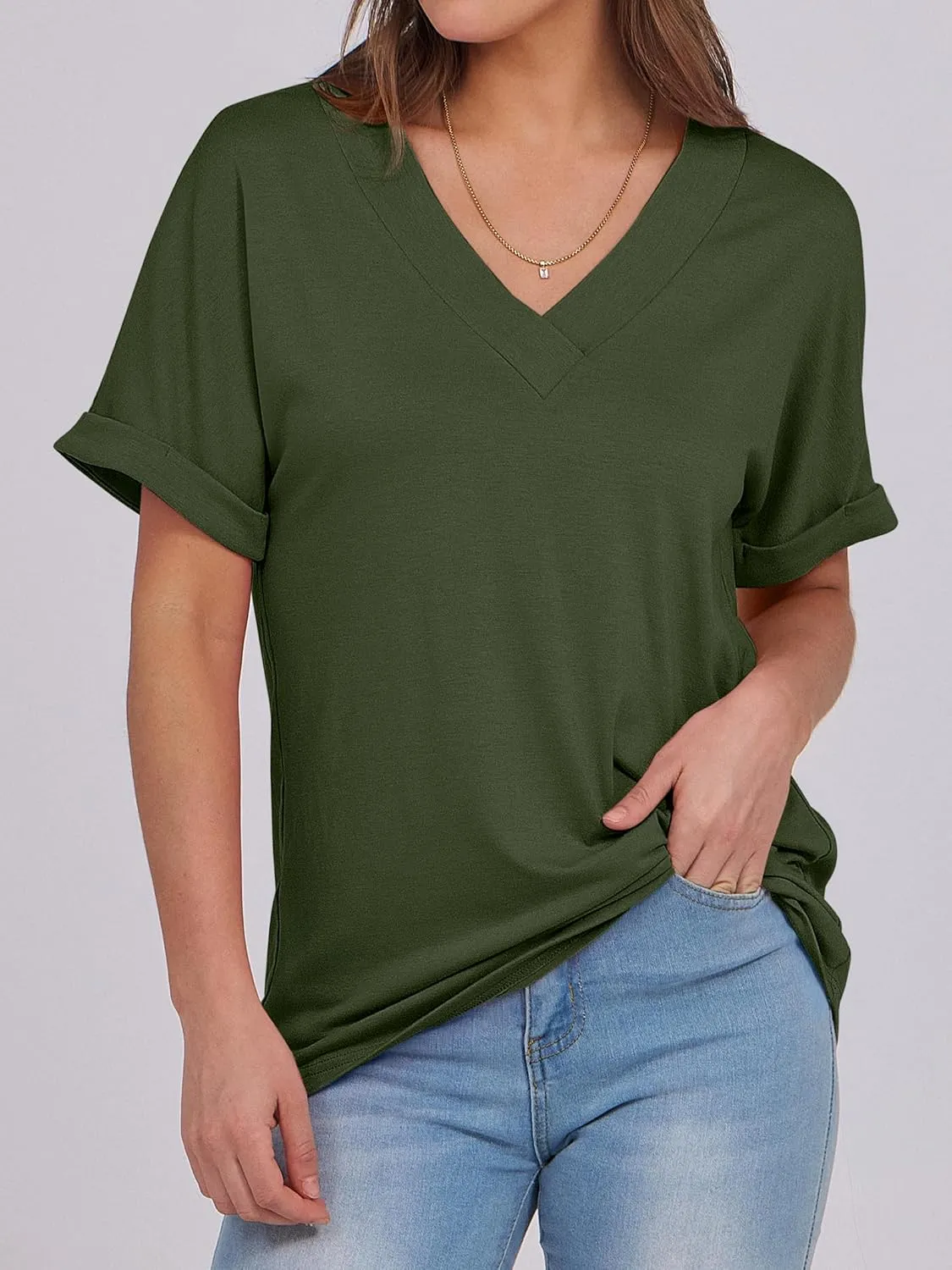ANRABESS Womens T Shirts Short Sleeve V Neck Shirts Summer Loose Fit Dressy Tops Business Casual Blouses 2025 Basic Tees
