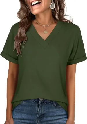 ANRABESS Womens T Shirts Short Sleeve V Neck Shirts Summer Loose Fit Dressy Tops Business Casual Blouses 2025 Basic Tees