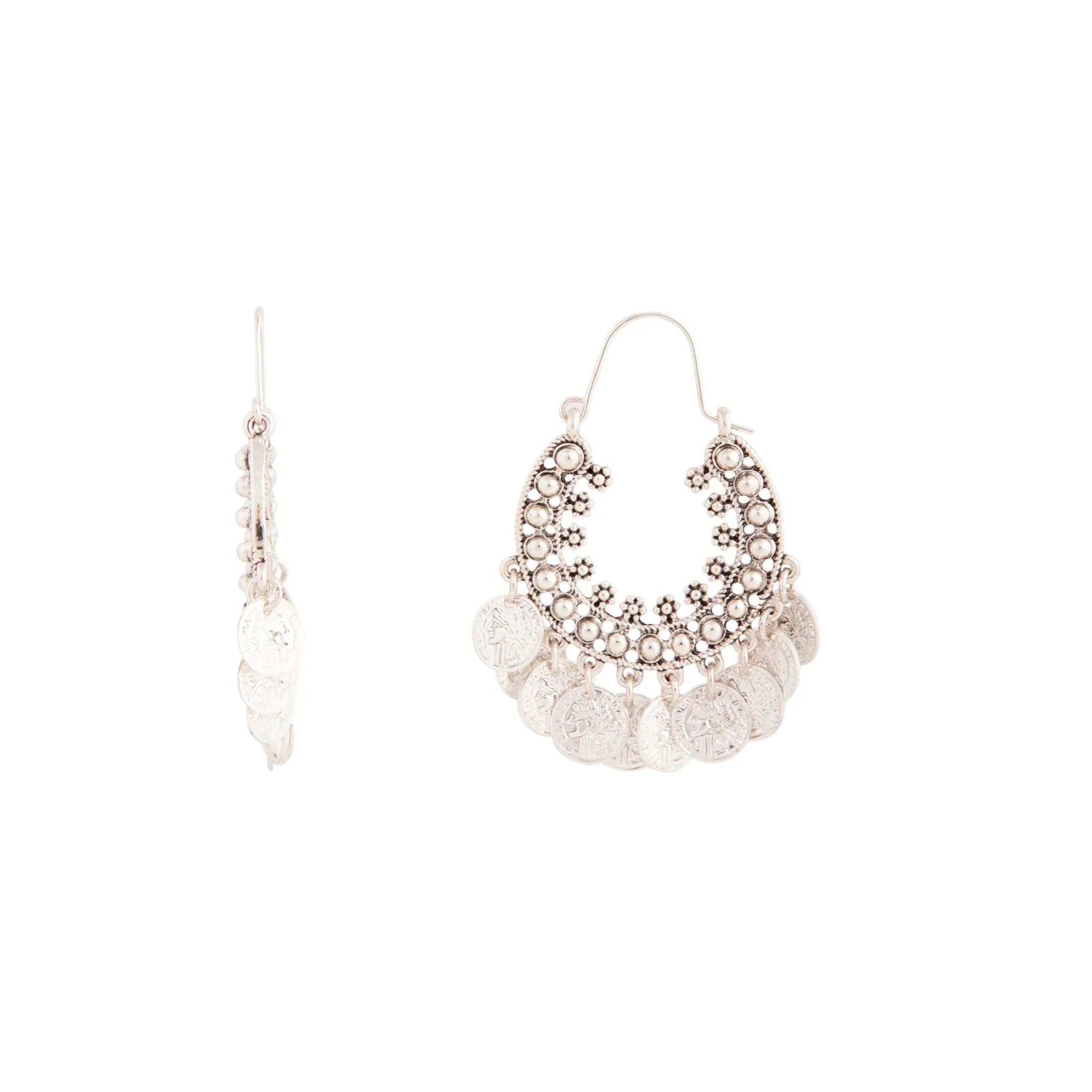 Antique Silver Multi Coin Hoop Earrings