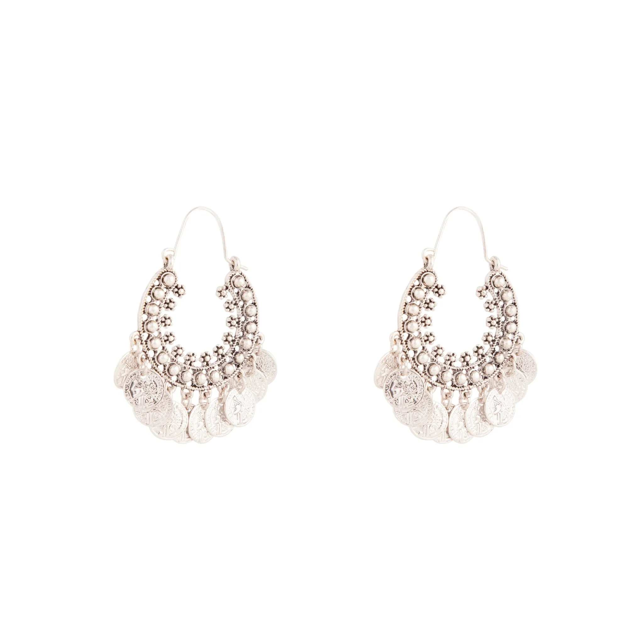 Antique Silver Multi Coin Hoop Earrings