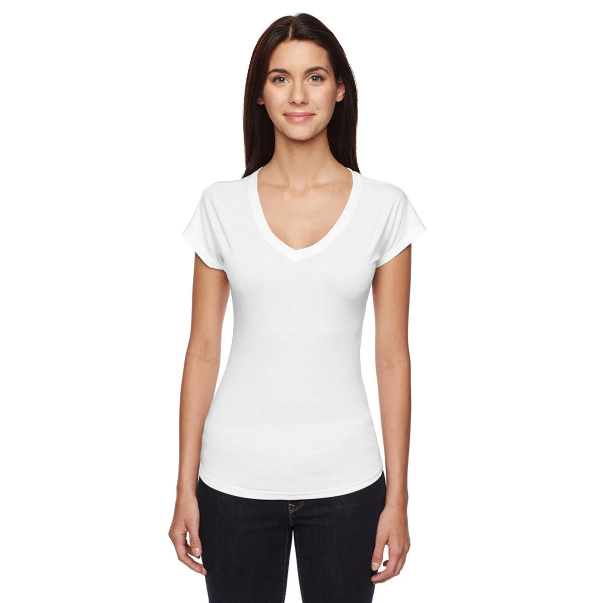 Anvil Women's White Triblend V-Neck T-Shirt