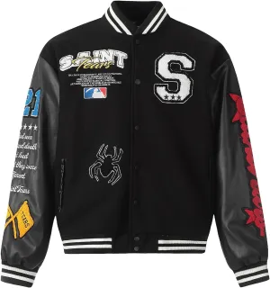 Arnodefrance Men Saint Savior Graphic Print Varsity Jacket Vintage Baseball Jackets streetwear Coats