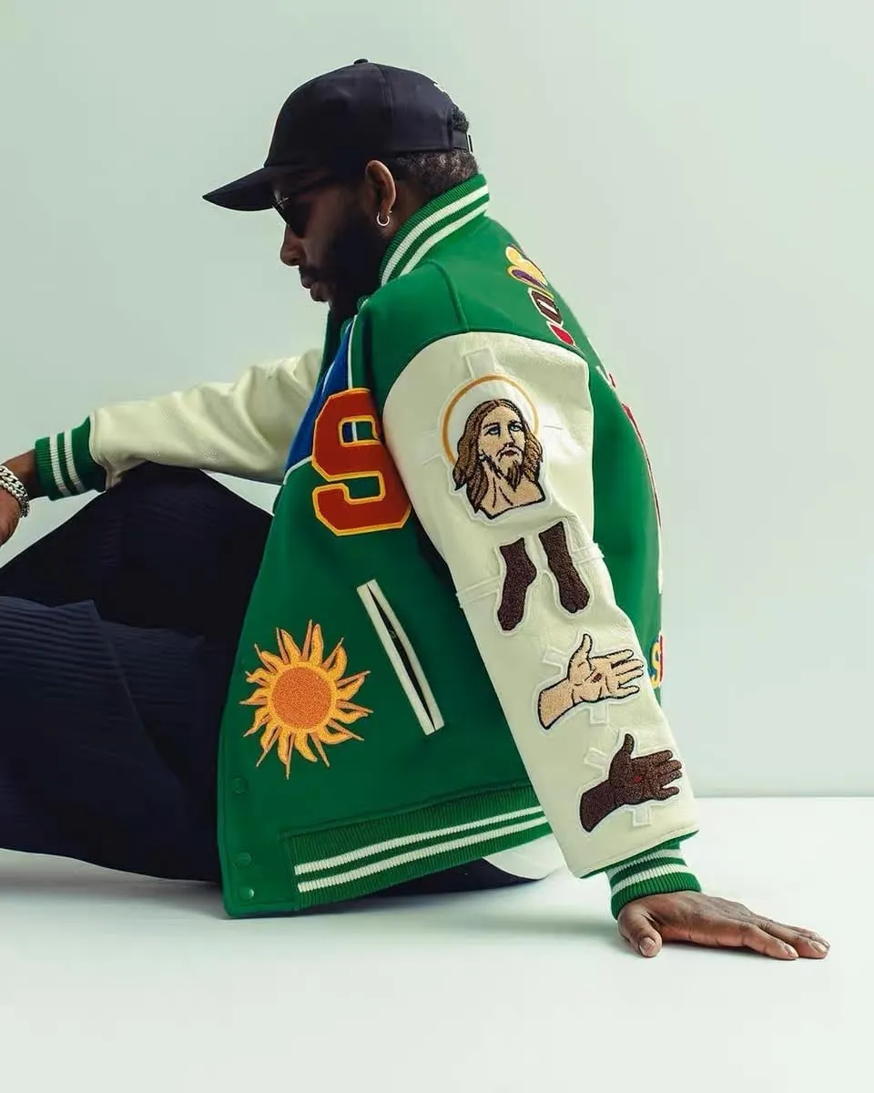 Arnodefrance Men Saint Savior Graphic Print Varsity Jacket Vintage Baseball Jackets streetwear Coats