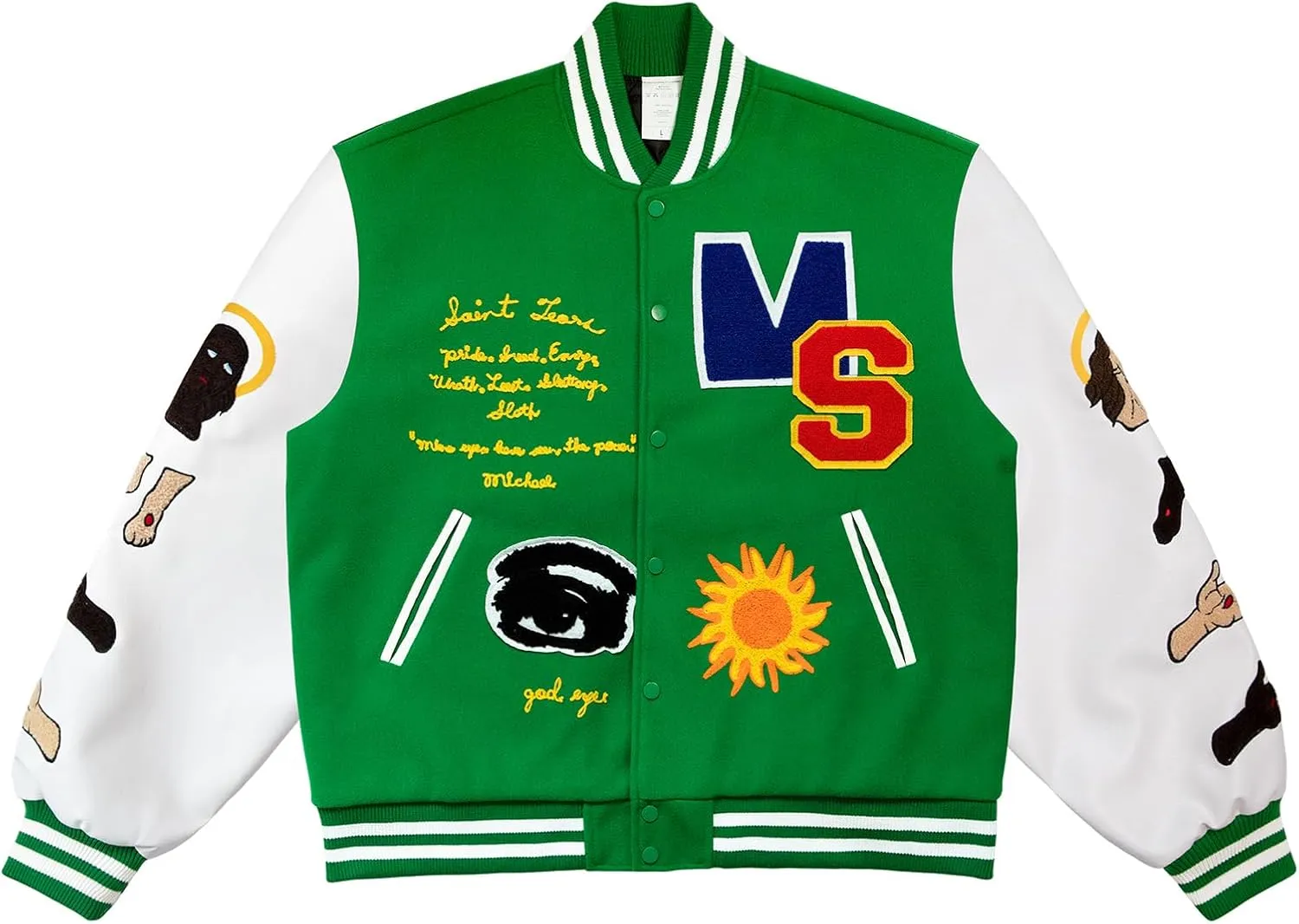 Arnodefrance Men Saint Savior Graphic Print Varsity Jacket Vintage Baseball Jackets streetwear Coats