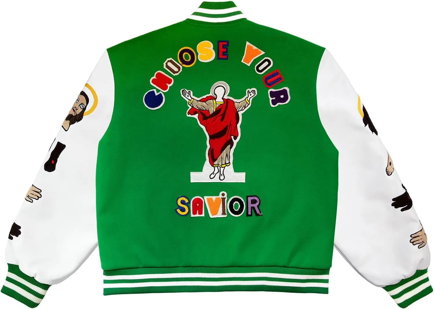 Arnodefrance Men Saint Savior Graphic Print Varsity Jacket Vintage Baseball Jackets streetwear Coats