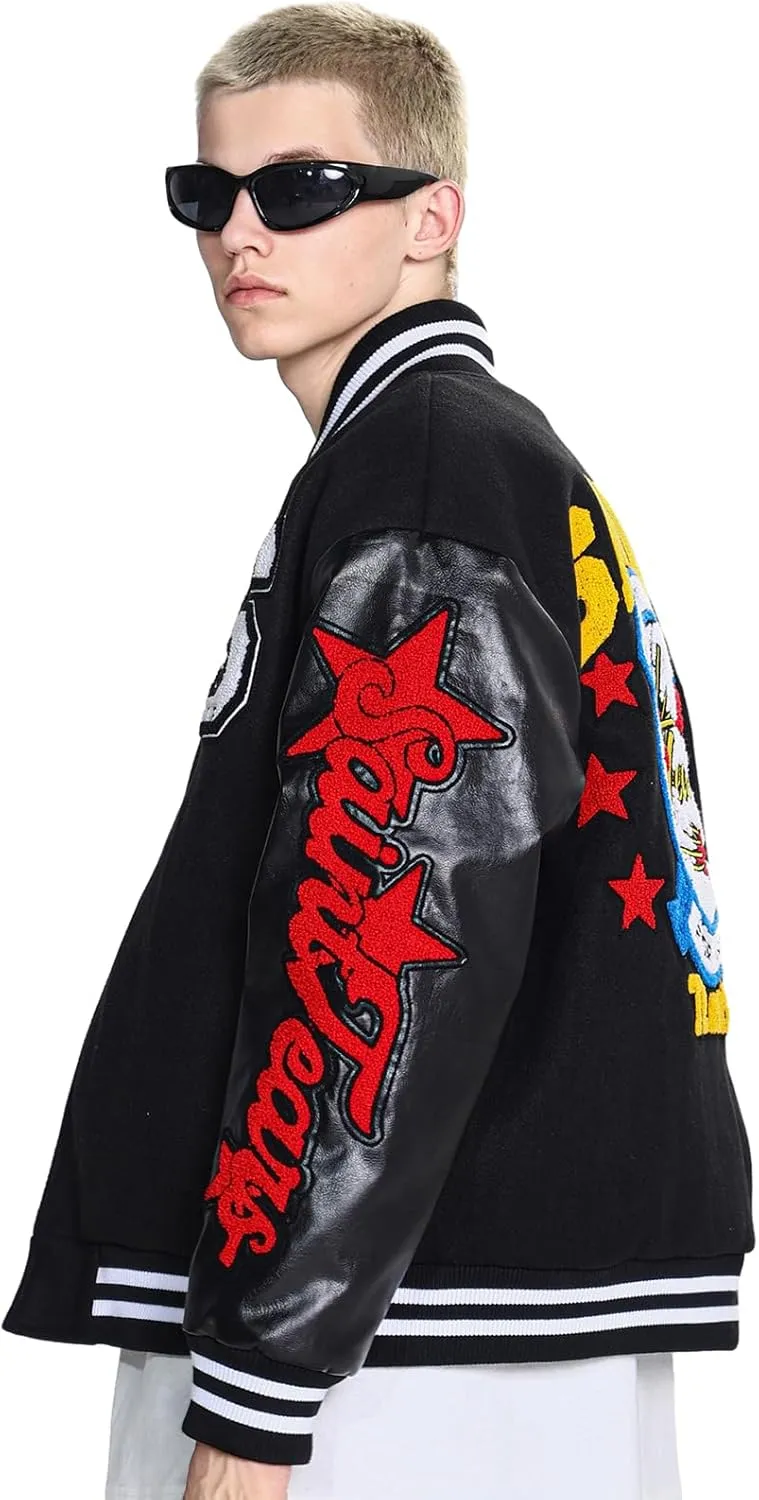 Arnodefrance Men Saint Savior Graphic Print Varsity Jacket Vintage Baseball Jackets streetwear Coats
