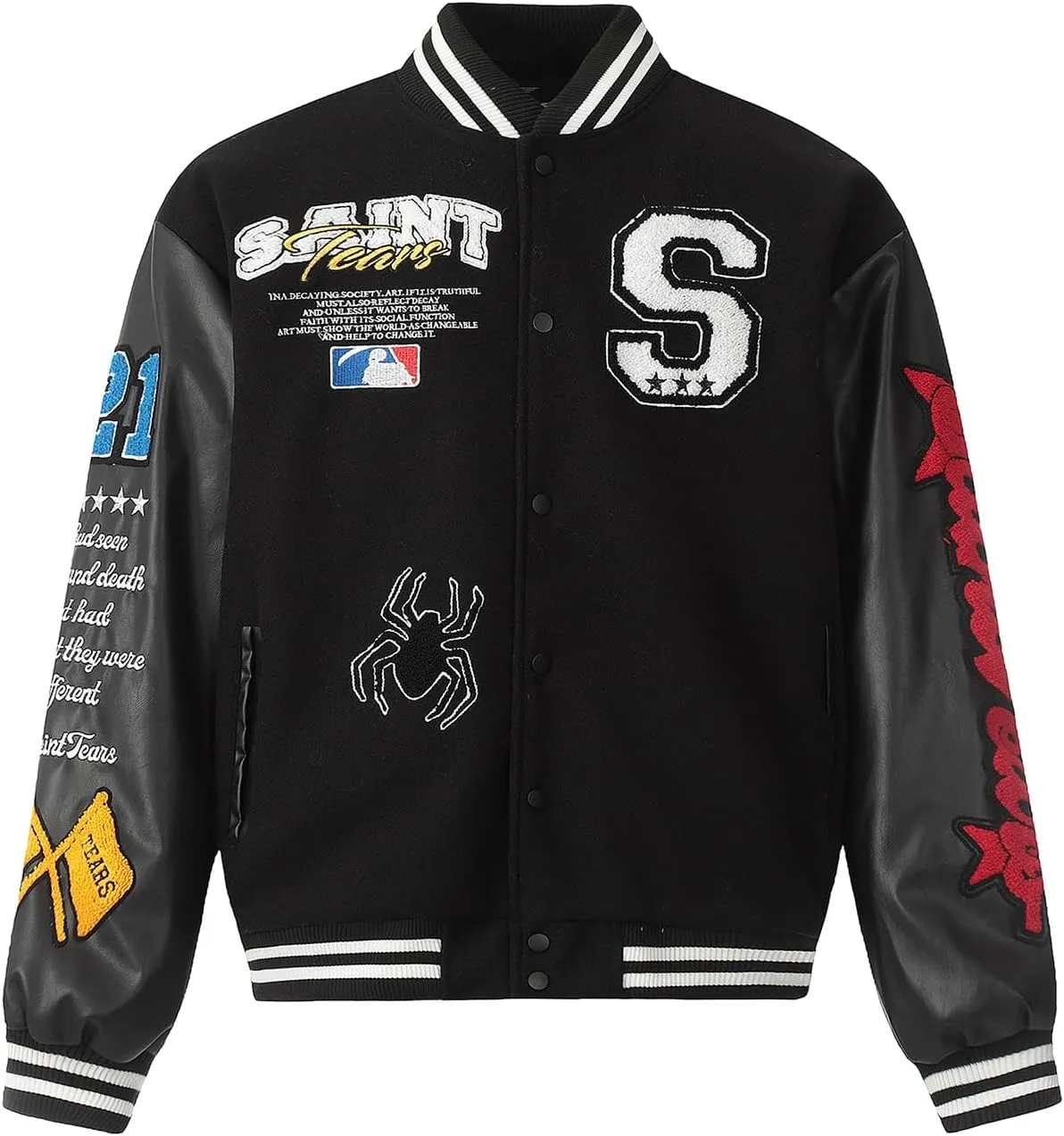Arnodefrance Men Saint Savior Graphic Print Varsity Jacket Vintage Baseball Jackets streetwear Coats