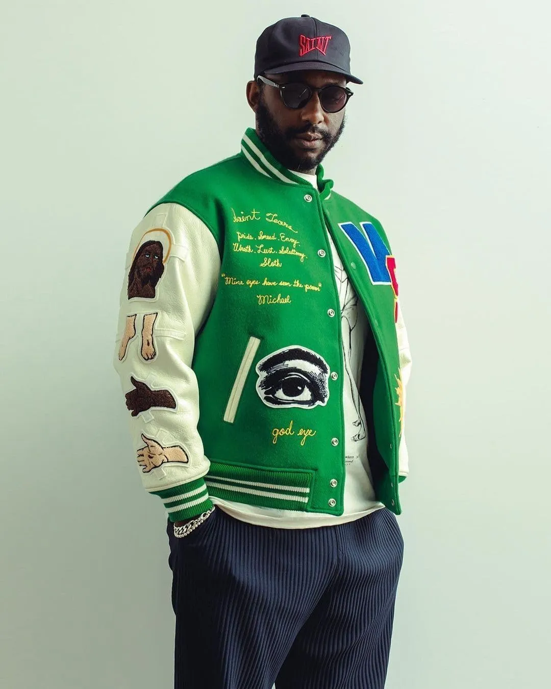 Arnodefrance Men Saint Savior Graphic Print Varsity Jacket Vintage Baseball Jackets streetwear Coats