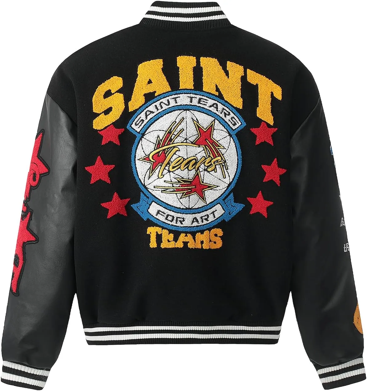 Arnodefrance Men Saint Savior Graphic Print Varsity Jacket Vintage Baseball Jackets streetwear Coats