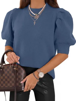 ATHMILE Women's Puff Short Sleeve Sweater Tops 2025 Spring Summer Trendy Casual T Shirts Blouses