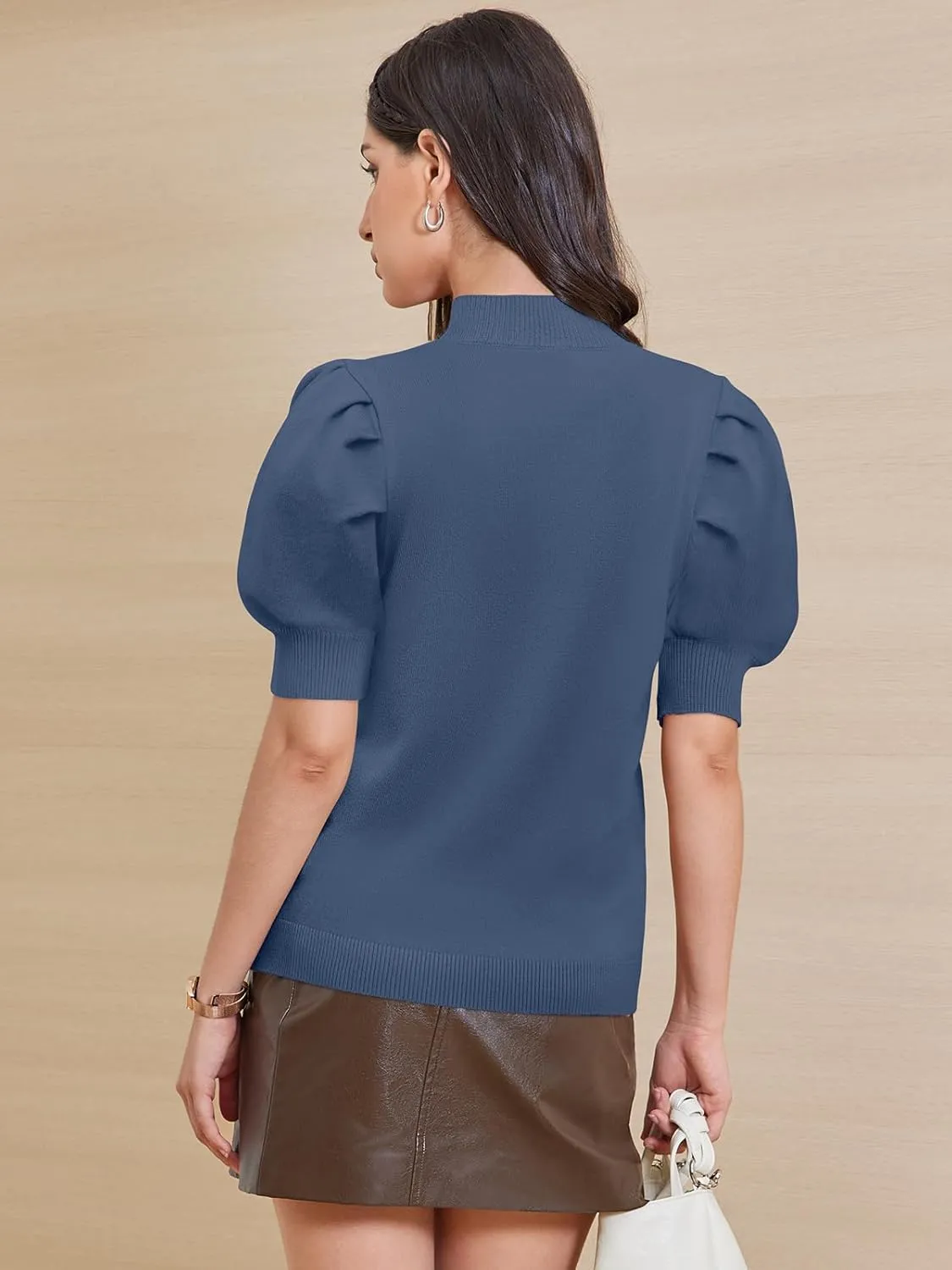 ATHMILE Women's Puff Short Sleeve Sweater Tops 2025 Spring Summer Trendy Casual T Shirts Blouses