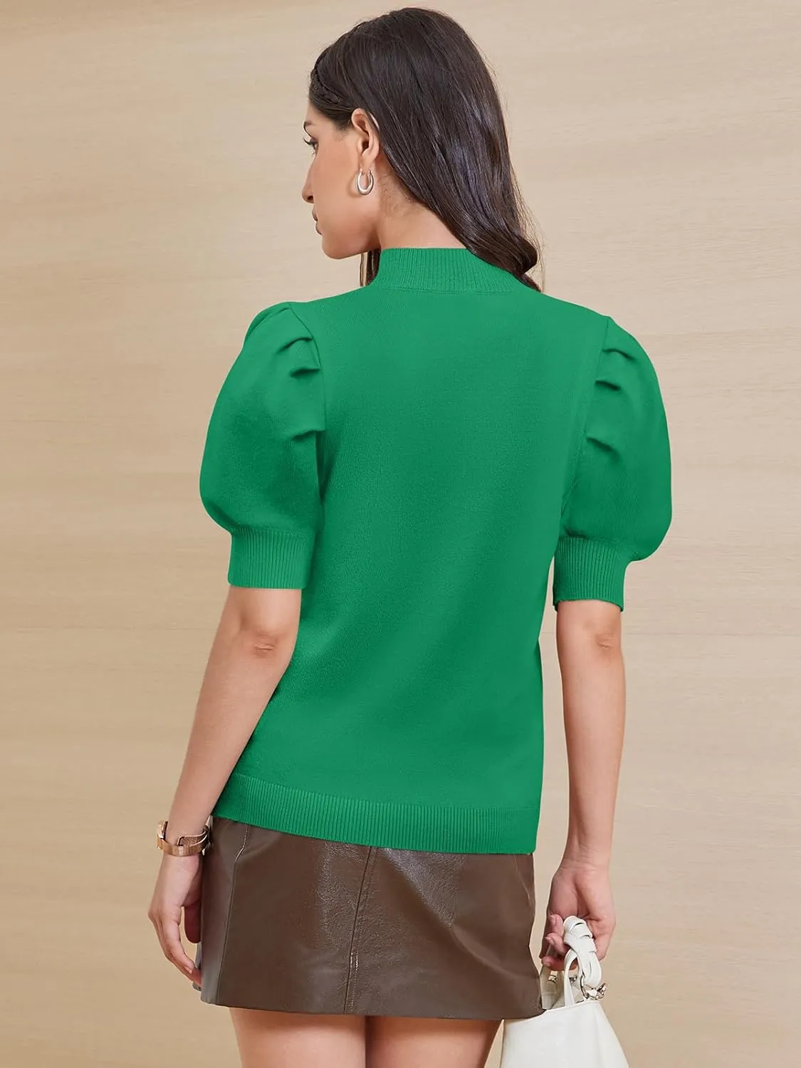 ATHMILE Women's Puff Short Sleeve Sweater Tops 2025 Spring Summer Trendy Casual T Shirts Blouses
