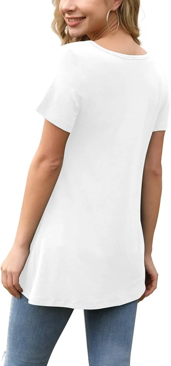 AWULIFFAN Womens Summer Short Sleeve Tunic Tops Loose Fit Casual T-Shirt Button Up Blouses